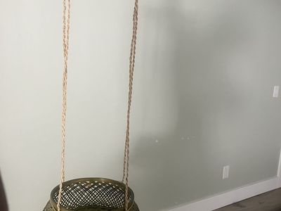 Hanging Woven Bamboo Basket Plant Holder with Rope and Wood Dowels