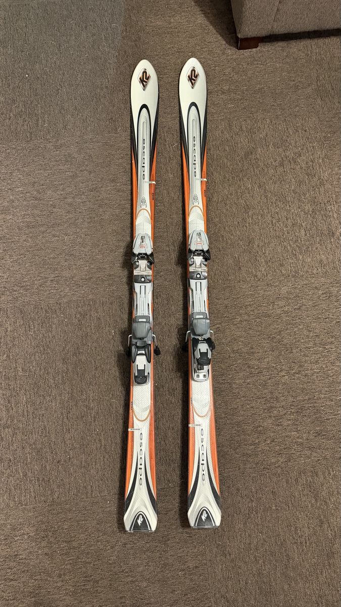 K2 Escape Downhill Skis with Bindings Orange White Black Used