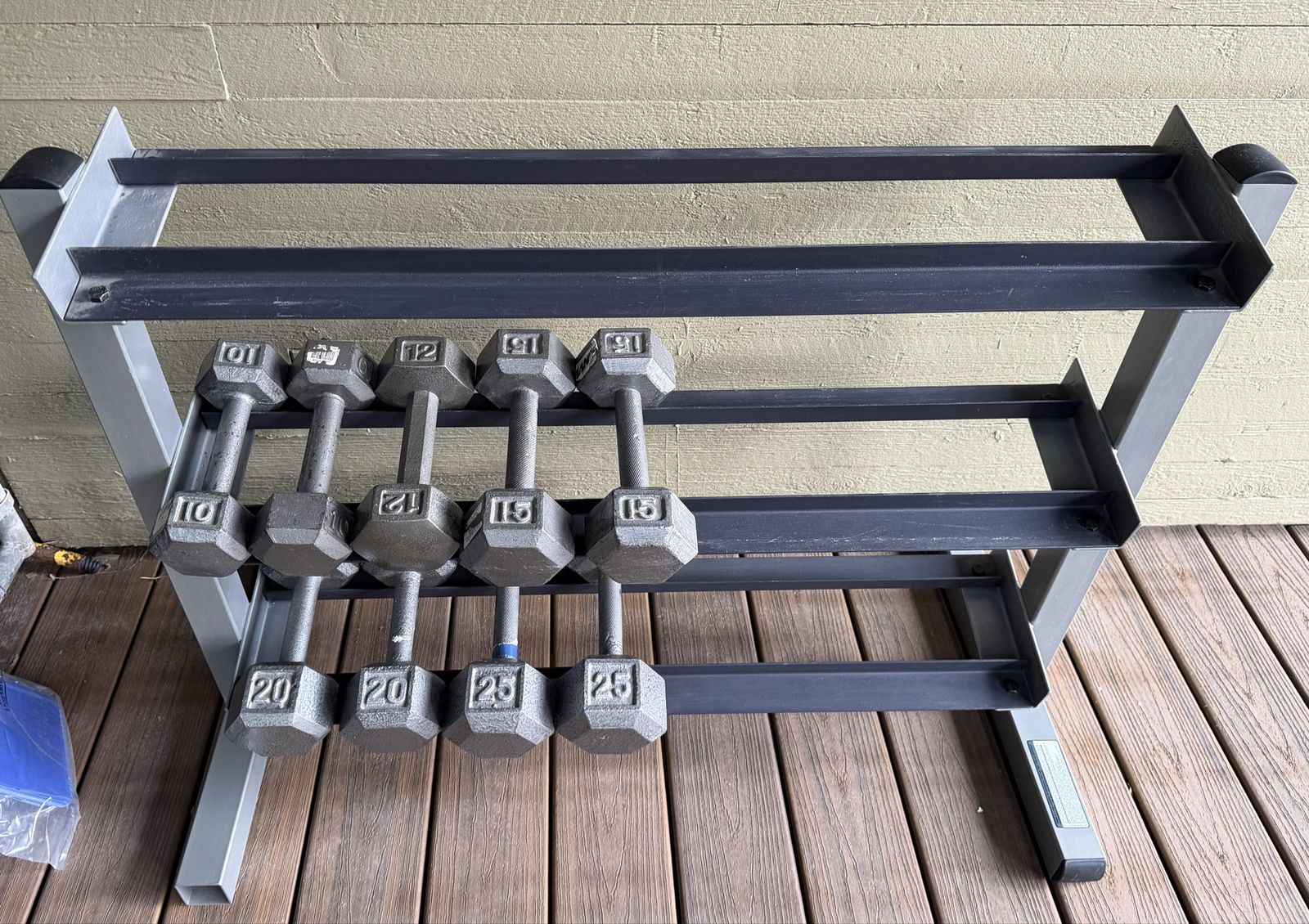 Body-Solid Dumbbell Rack with Cast Iron Hex Dumbbells (10-25 lbs)