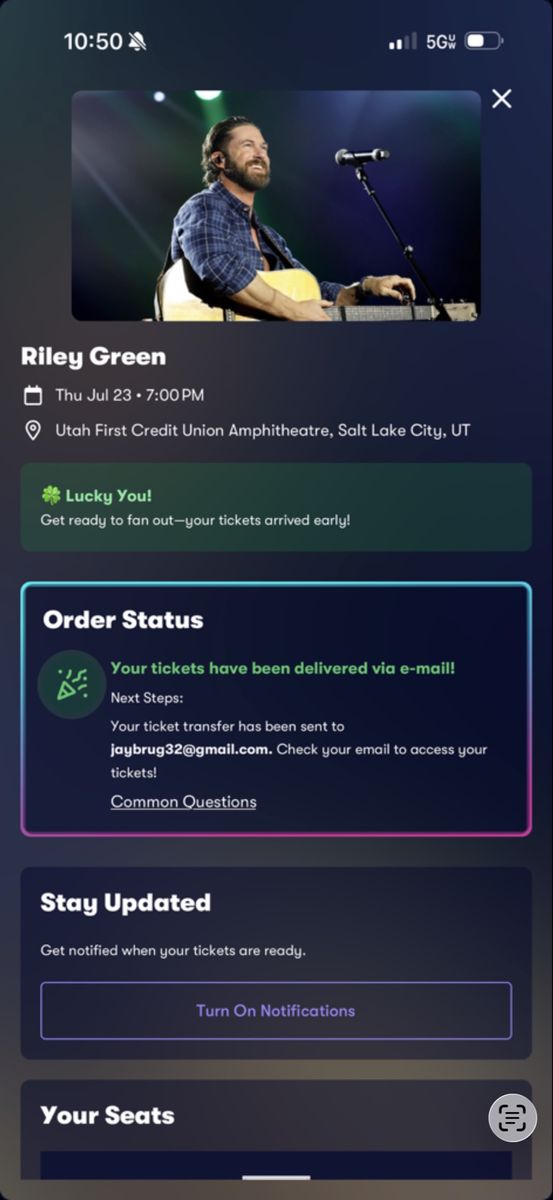 Riley Green Concert Ticket - Utah First Credit Union Amphitheatre - July 23, 7:00 PM
