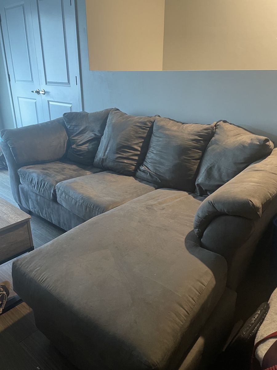 Grey microfiber sectional sofa with chaise