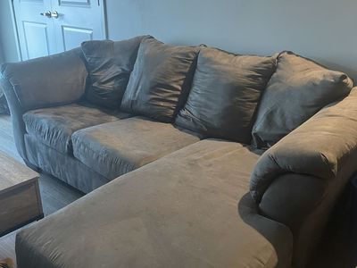 Grey microfiber sectional sofa with chaise