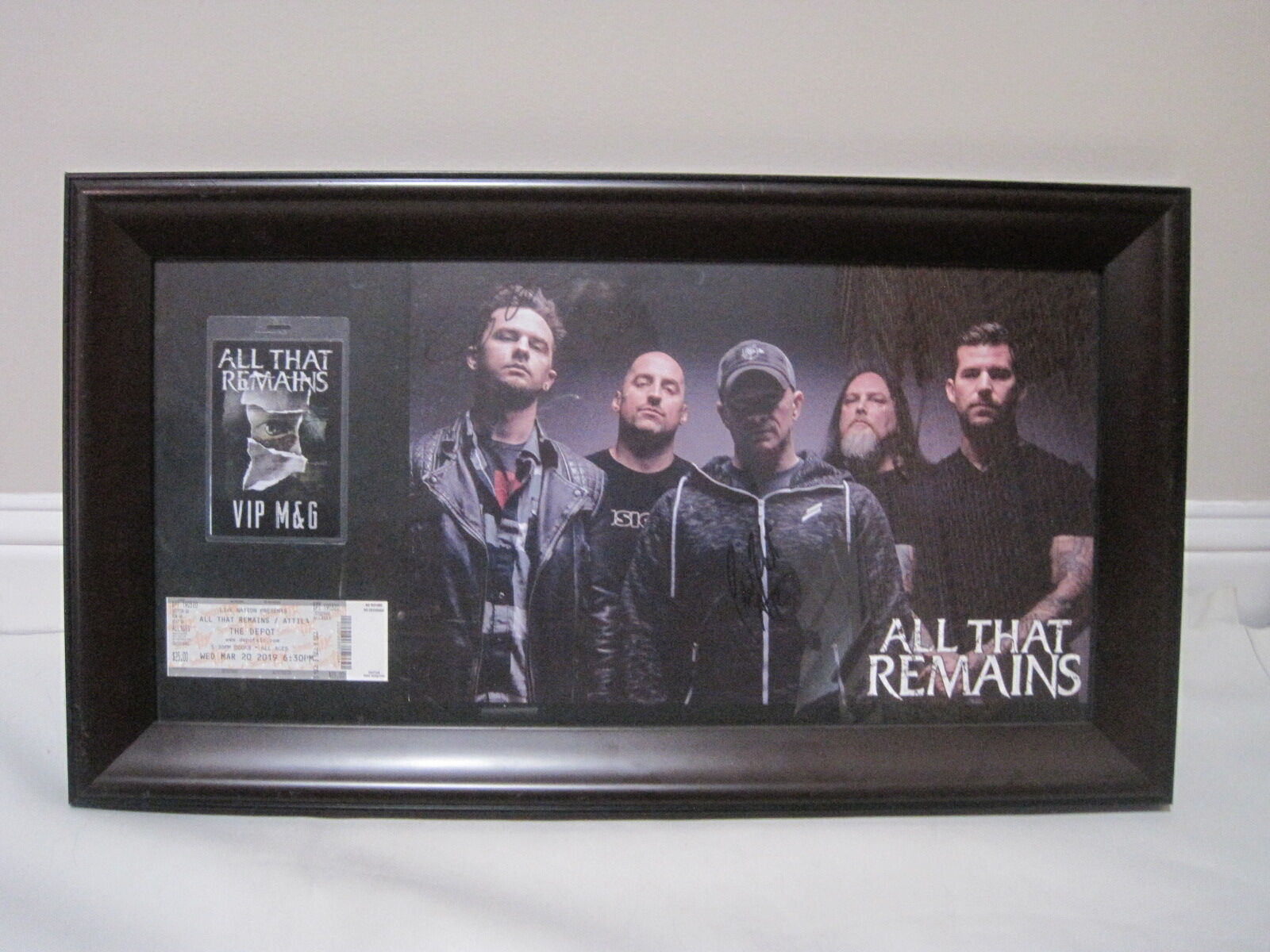 All That Remains Full Band SIGNED FRAMED Poster, VIP M&G Pass & 2019 Ticket Stub
