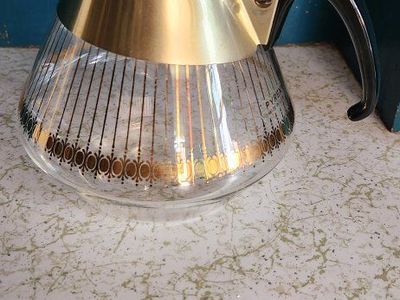 Vintage Gold Striped Pyrex Coffee Carafe with Lid Art Deco Beautiful