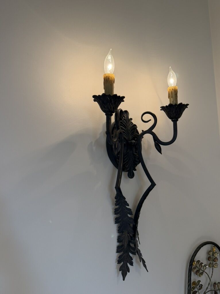 wrought iron wall sconce 2 light candle style