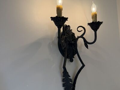 wrought iron wall sconce 2 light candle style