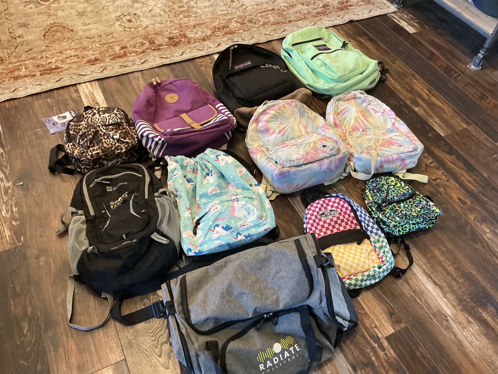 Assorted Backpacks & Bags - Jansport, Converse, Vans, Cheetah and Unicorn Prints, Tie-Dye - New and Used Lot