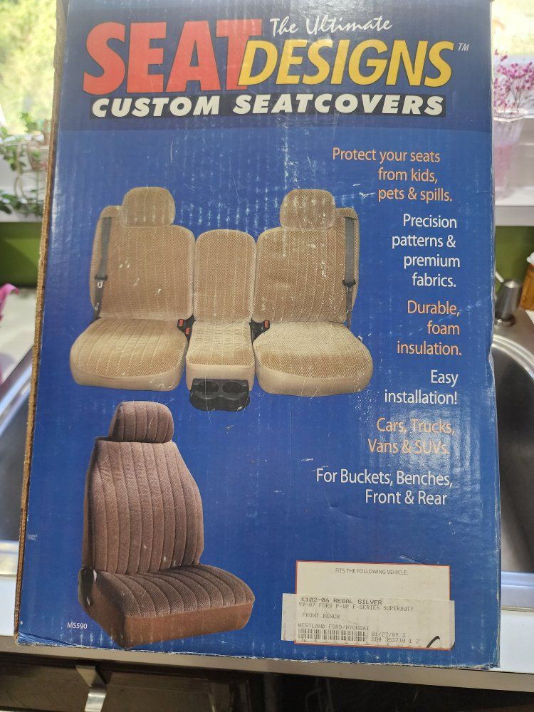 Seat Designs Custom Seat Covers Regal Silver Fits 1999-2007 Ford F-Series Super Duty Front Bench