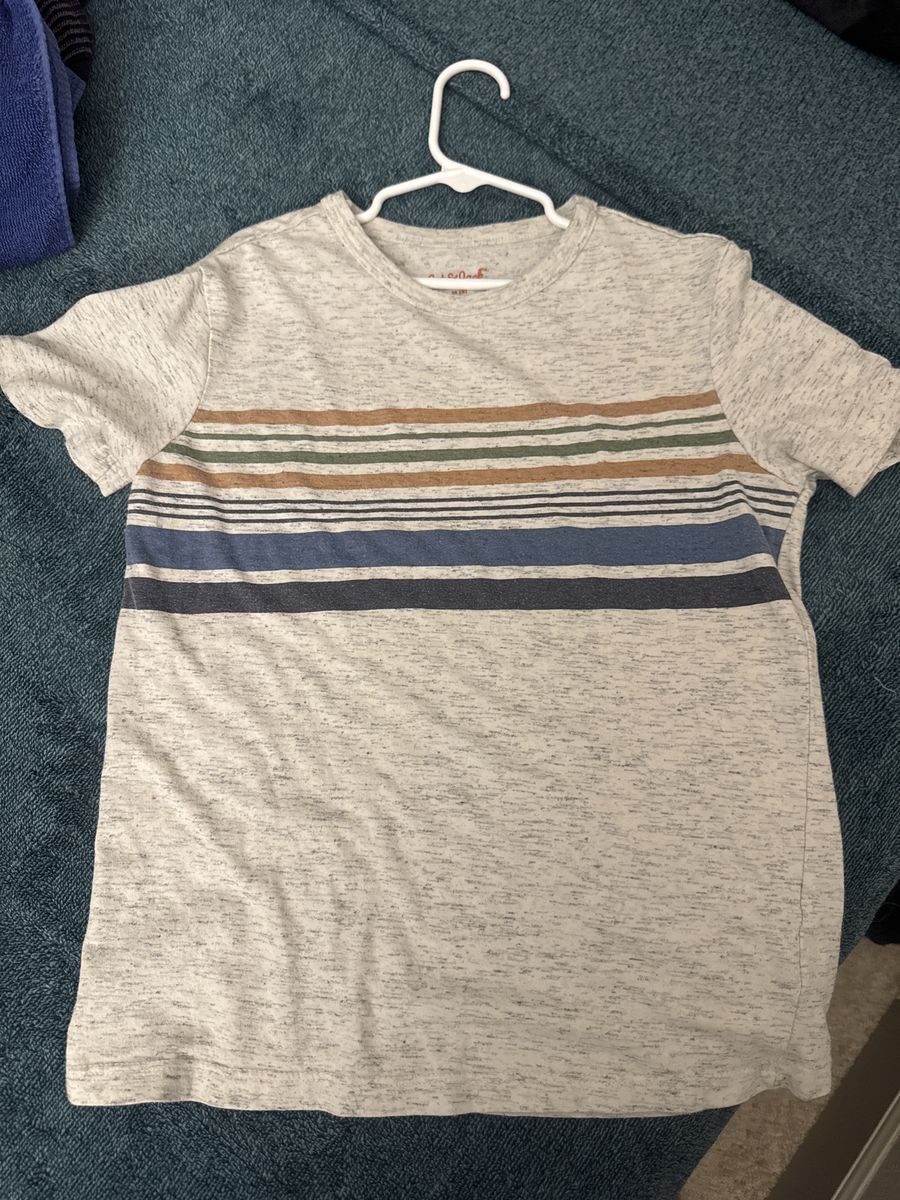 Cat & Jack Boys' Short Sleeve Striped T-Shirt, Gray, Size M (8)
