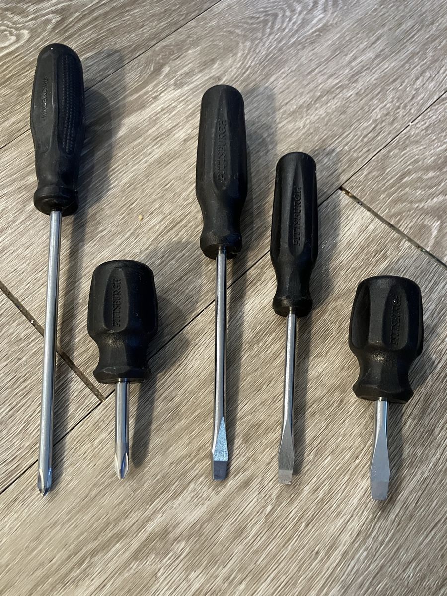 5 Screw Drivers:  - Phillips and Flathead - Various Brands & Sizes