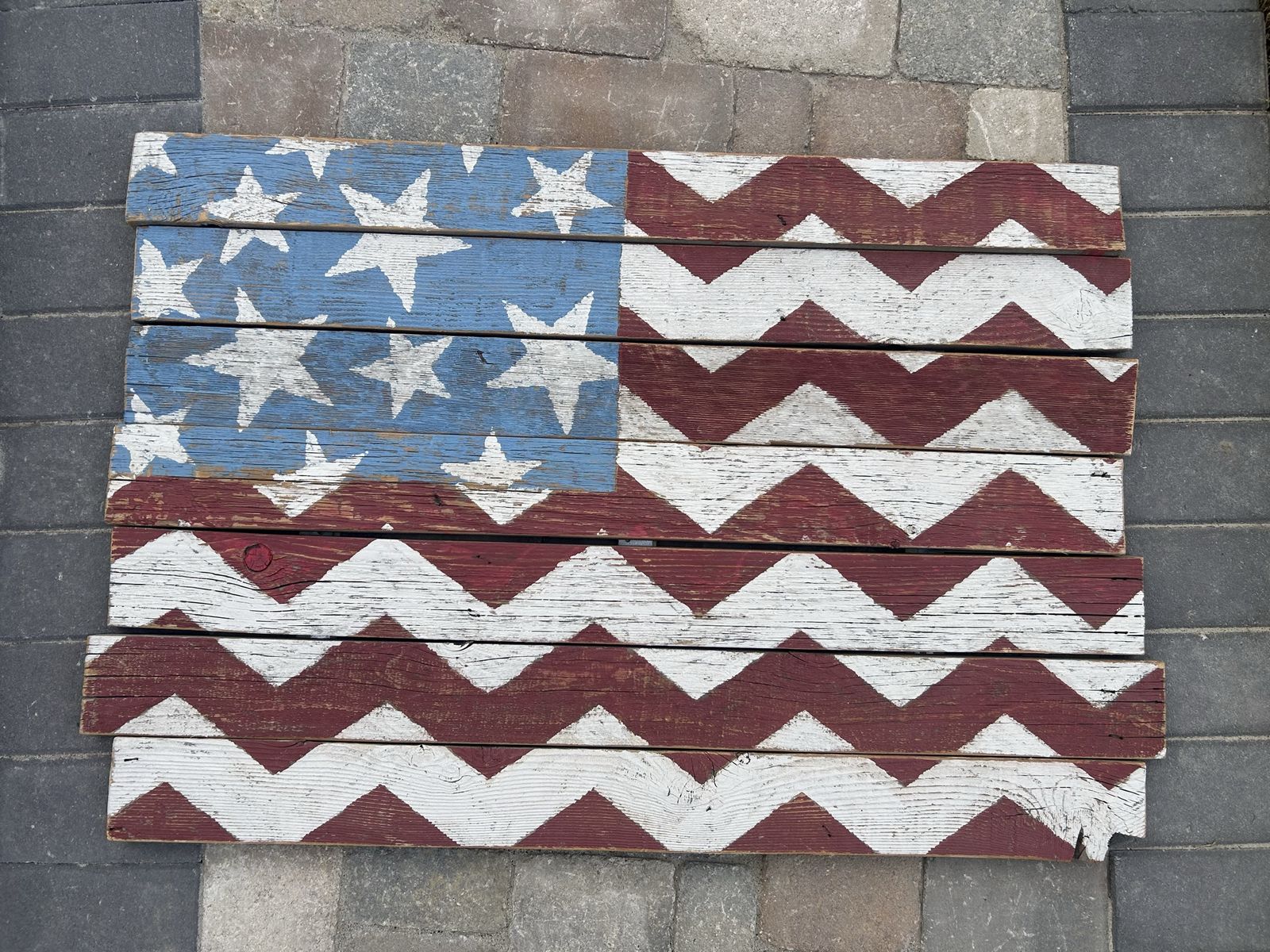 Rustic Hand-Painted Wooden American Flag Wall Art - Patriotic Decor