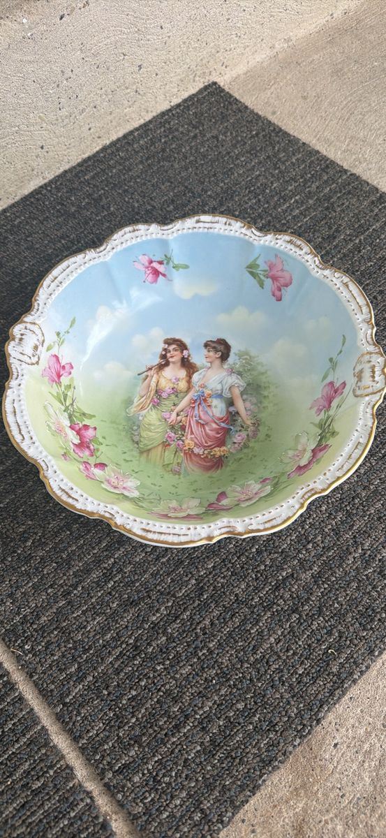 PM Bavaria Flora Vintage Porcelain Serving Bowl Hand Painted Portrait