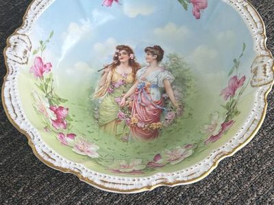 PM Bavaria Flora Vintage Porcelain Serving Bowl Hand Painted Portrait