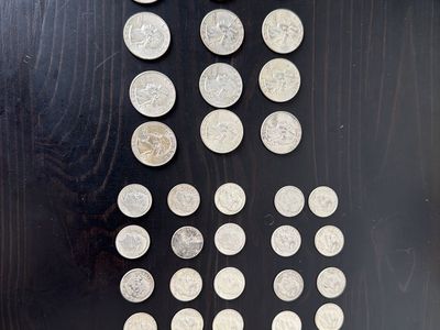 1964 US Silver Coin Lot: 15 Washington Quarters & 30 Roosevelt Dimes - 90% Silver Content