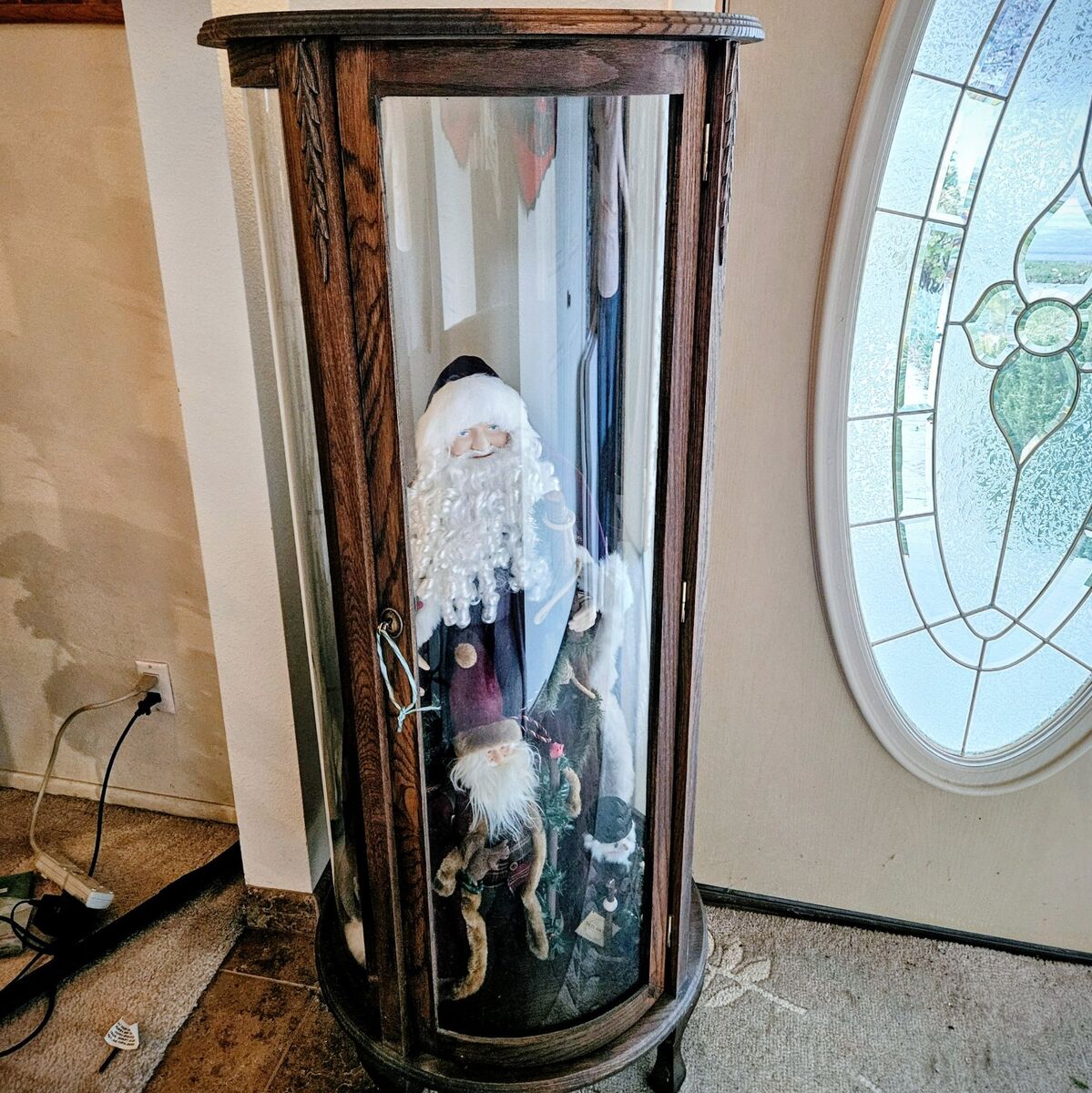 Round Wood &  Glass Curio