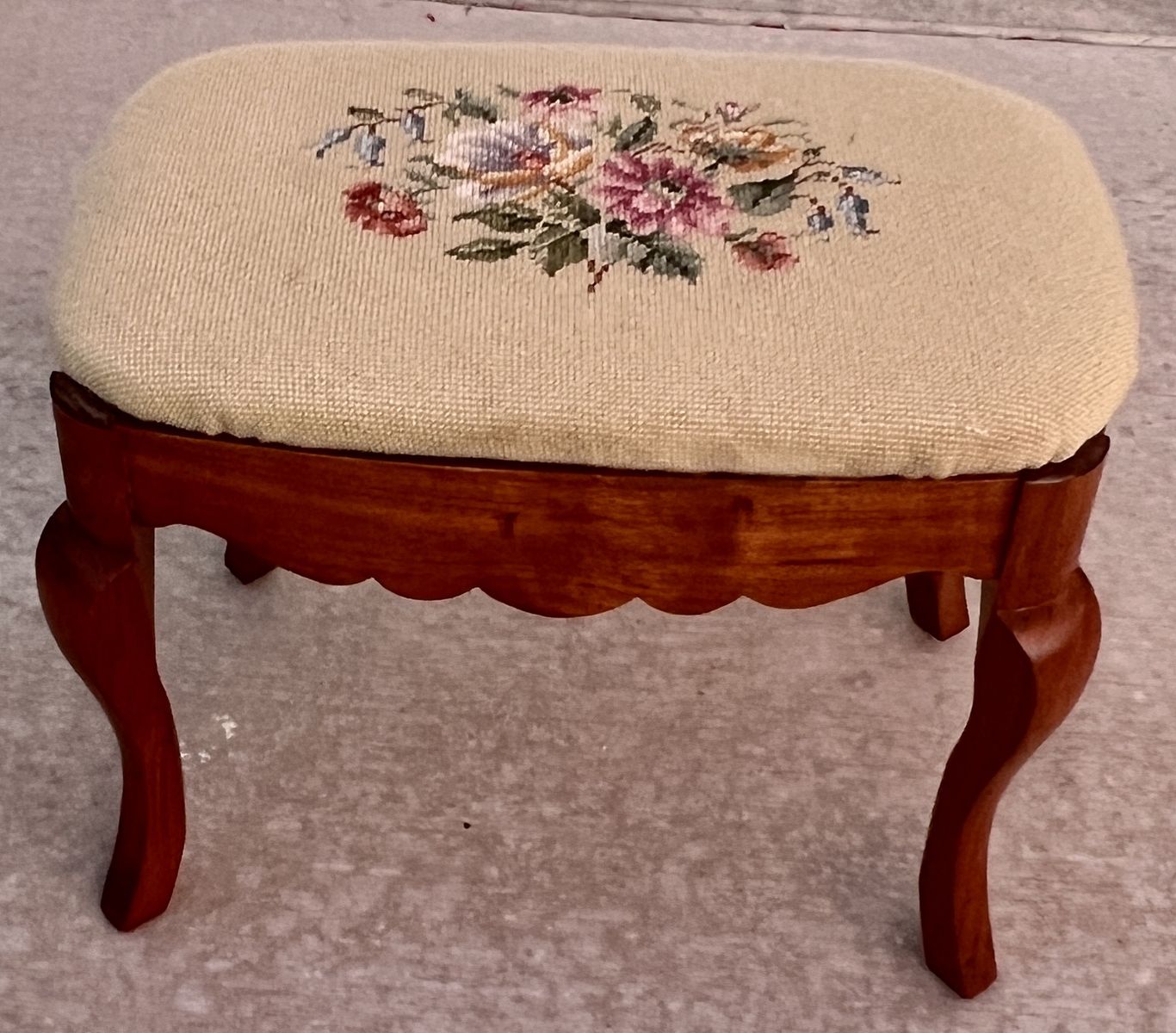Vintage Walnut Foot Stool w/ Needle Point Top