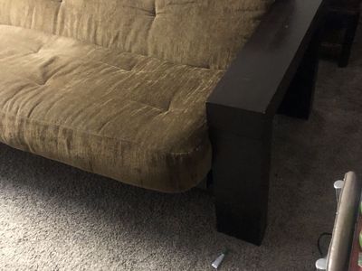 Convertible Futon Sofa Bed with Wood Frame and Tan Cushion