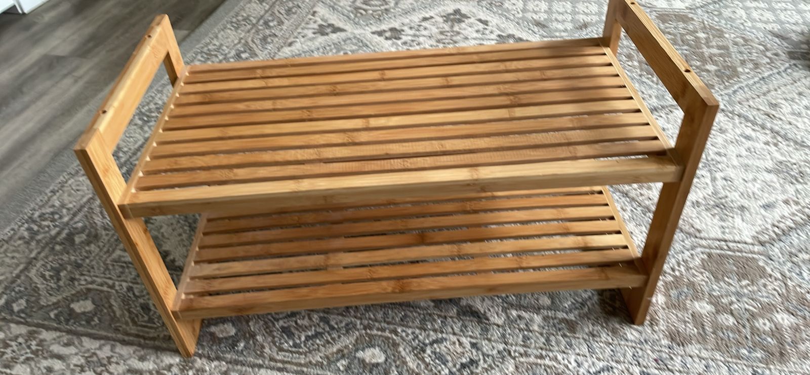 2 tier bamboo shoe rack 27.5x13”