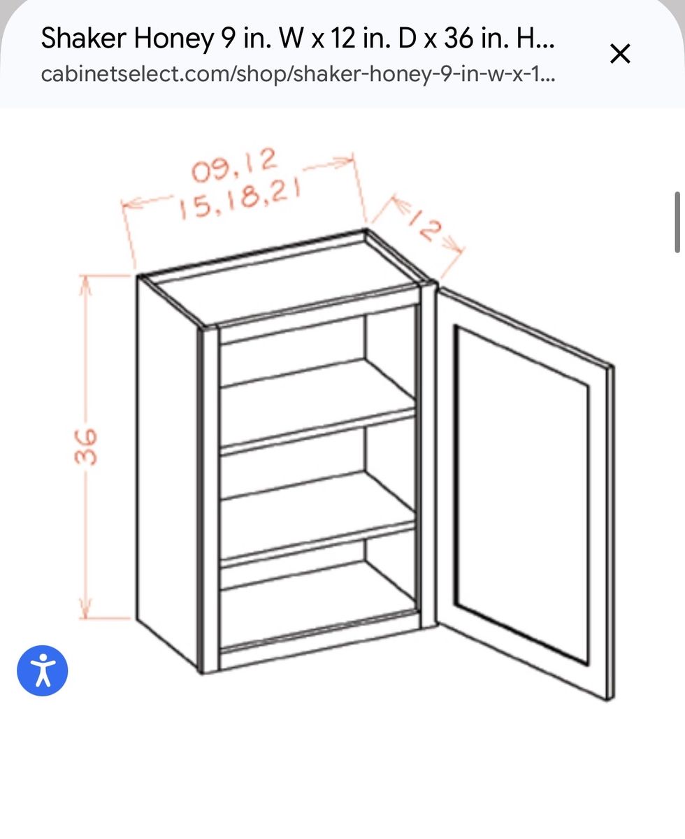 New in Box Shaker Honey Kitchen Wall Cabinet 9" W x 36" H (RTA)