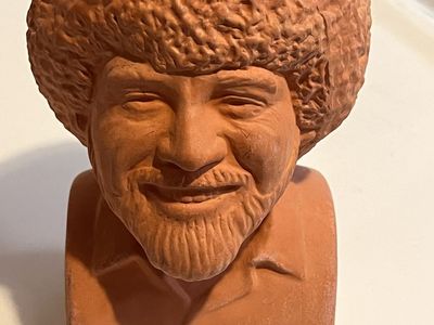 Bob Ross Chia Pet Terracotta Planter Bust - Happy Little Accidents Gardening Fun