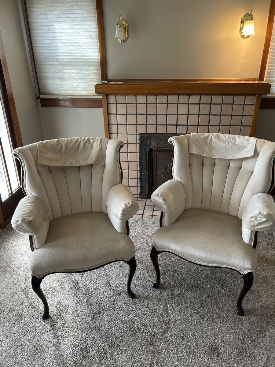 Vintage Queen Anne Wingback Chairs Set Of 2