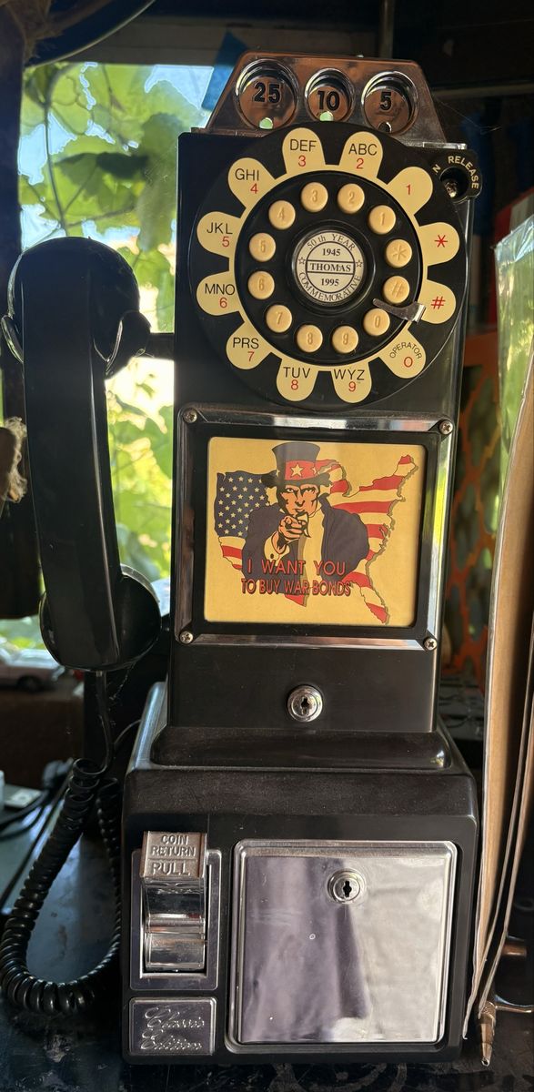Vintage 1995 Thomas Commemorative 1945 Payphone with Uncle Sam War Bonds Graphic - Rotary Dial