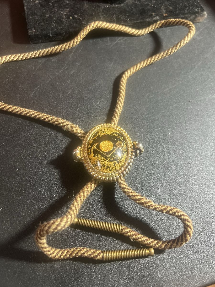 Vintage Gold Flake Bolo Tie with Mining Motif Rope Chain