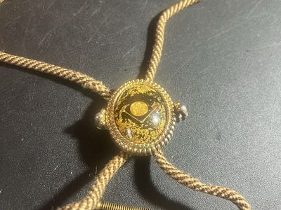 Vintage Gold Flake Bolo Tie with Mining Motif Rope Chain