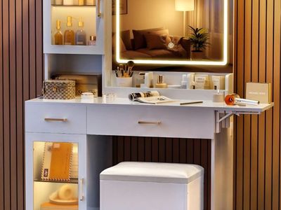Esmlada Farmhouse Makeup Vanity Desk With Mirror And Lights