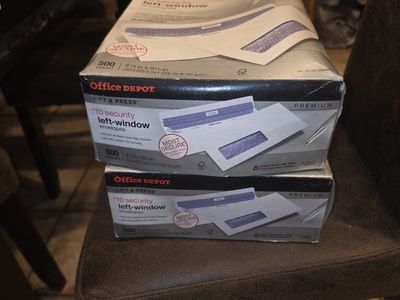 Office Depot Premium #10 Security Left-Window Envelopes - 2x 500 Count Boxes (1000 Total)