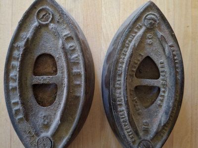Set of two Antique Enterprise Sad Irons - Primitive Cast Iron Clothes Iron