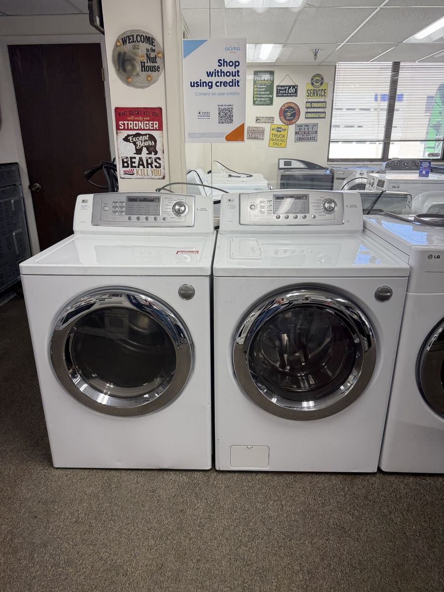 LG White Front Load Washer and Electric Dryer Set - TROMM Series - Used, Good Condition