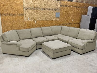 FREE DELIVERY - Beige Sectional Couch w/ Storage Ottoman