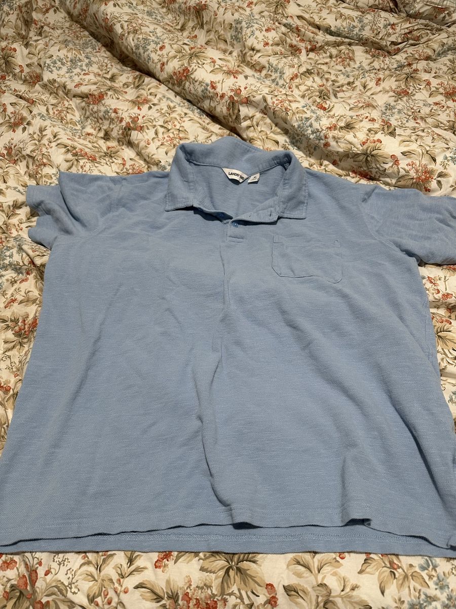 Lands' End Men's XL Light Blue Short Sleeve Polo Shirt with Pocket, Casual Top