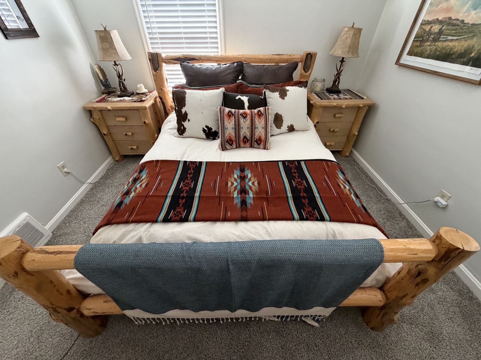 Rustic Log Cabin Wood California King Bed Frame & Headboard - No Mattress, Great Condition