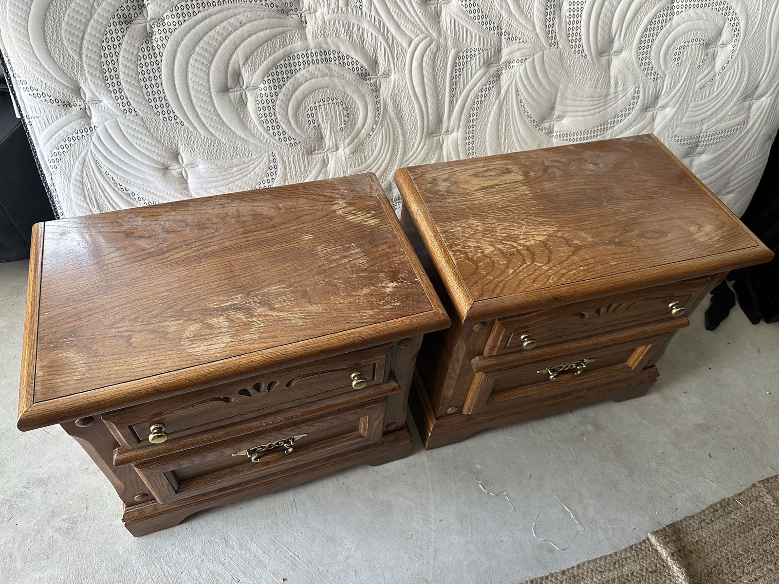Set of 2 Vintage Wooden Nightstands with Two Drawers