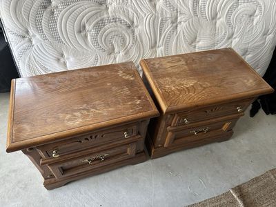 Set of 2 Vintage Wooden Nightstands with Two Drawers