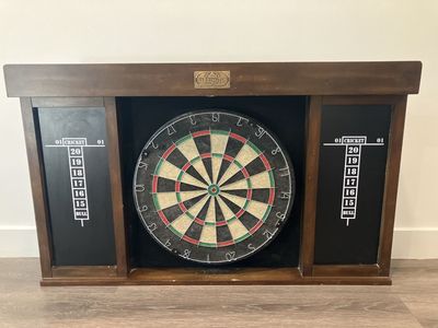 Barrington Billiards Company Dartboard Cabinet Set with Chalkboards - Used