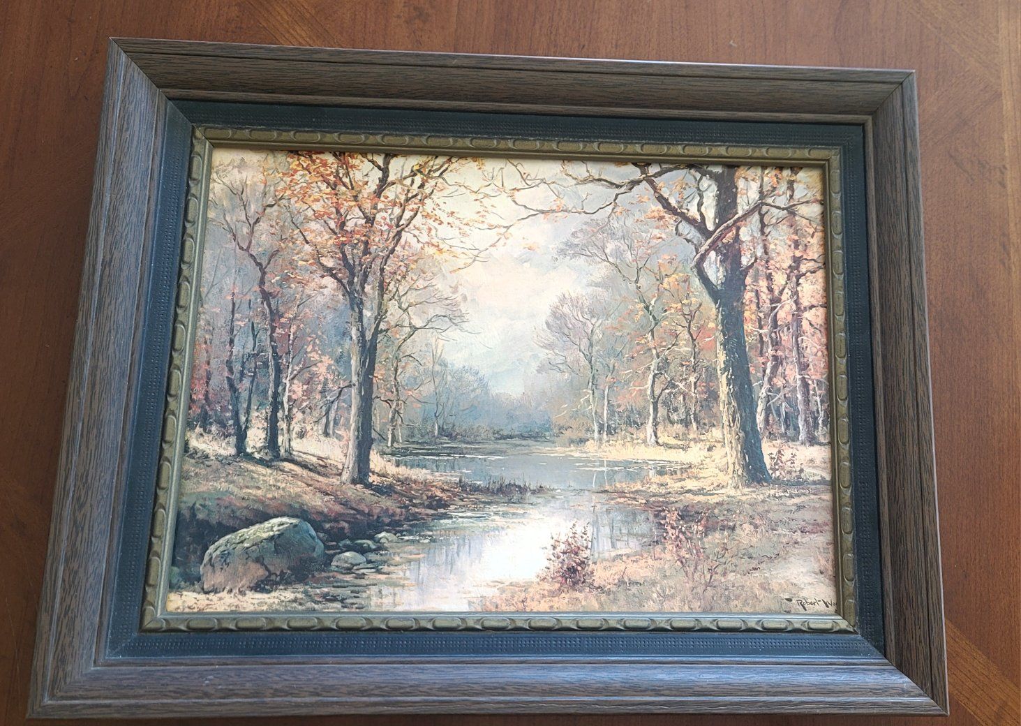 1956 "October Morn" Oil Painting Print by Robert Wood, Framed 16 X 20