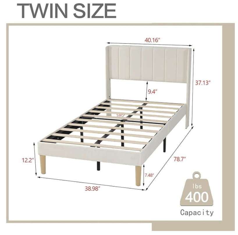 NEW AGARTT Upholstered Platform Bed Frame Twin Size with Headboard and Footboard with Slats
