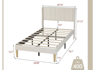 NEW AGARTT Upholstered Platform Bed Frame Twin Size with Headboard and Footboard with Slats