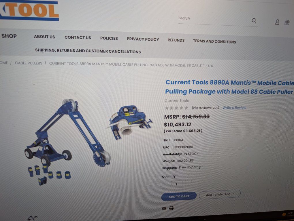 Wire puller/tugger
Current Tools 8890A Mantis Package with 8000 lb Model 88 Cable Puller
Very little use.  Excellent condition.