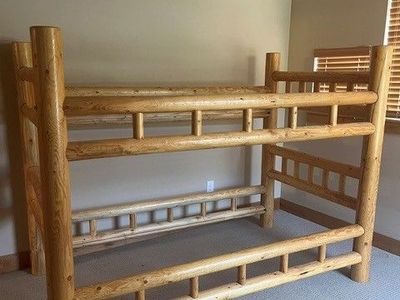 Rustic Log Wood Bunk Beds - Twin Size with Ladder & Slats (Mattress included)
