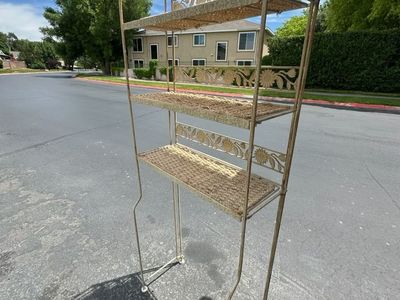 Wrought Iron 3-Tier Baker's Rack Cream w/ Floral & Woven Details Patio/Garden Shelf