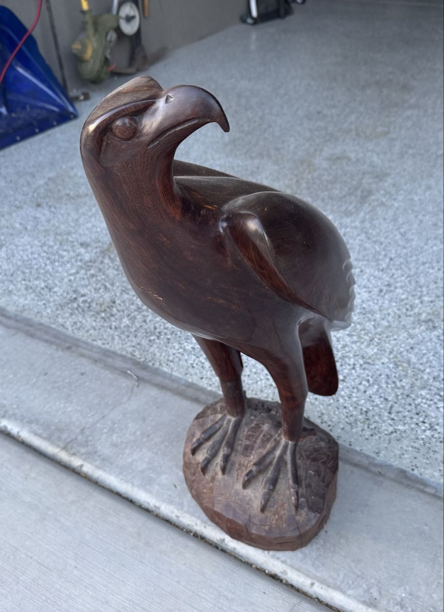 25” Hand Carved Wooden Eagle Bird Statue Sculpture 