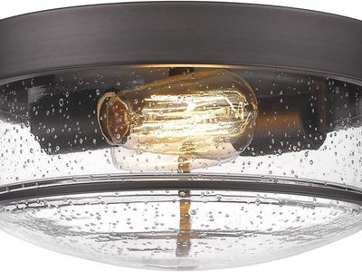 12" Oil Rubbed Bronze with Seeded Glass Flush Mount Light Fixture