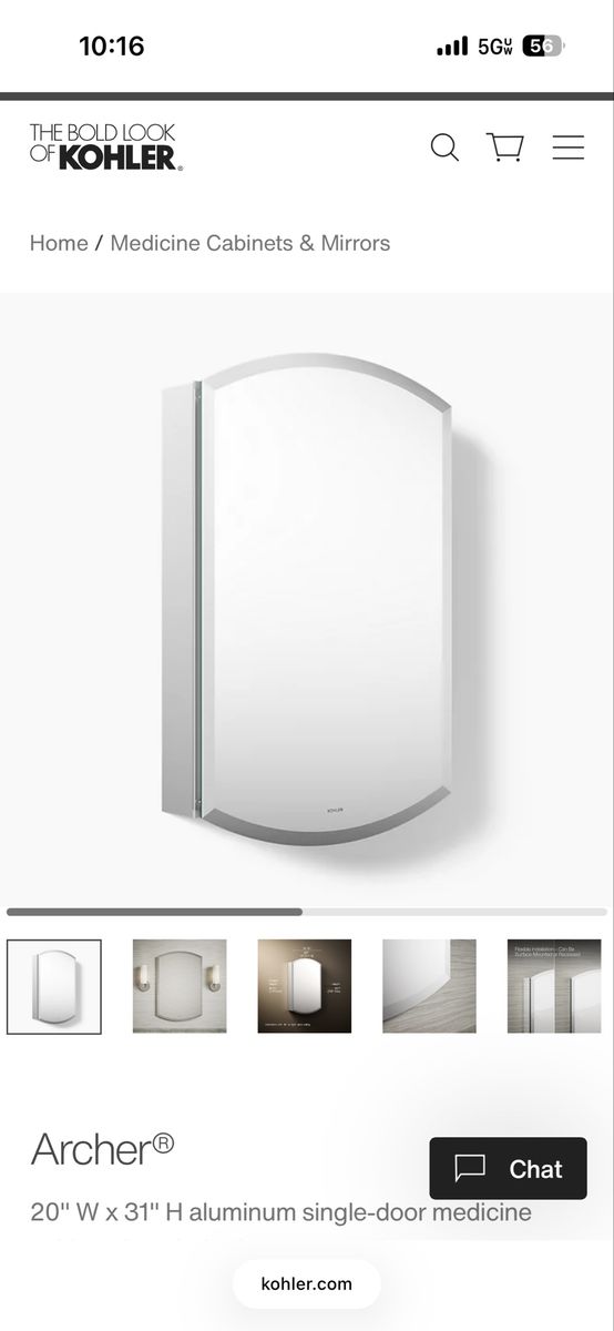 Kohler Archer 3073-NA Aluminum Single-Door Medicine Cabinet 20"W x 31"H, brand new, still in box.