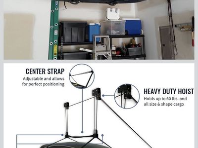 Heavy Duty Garage Hoist Storage Lift System for Cargo Boxes, Kayaks, Canoes, SUPs - 60lb Capacity