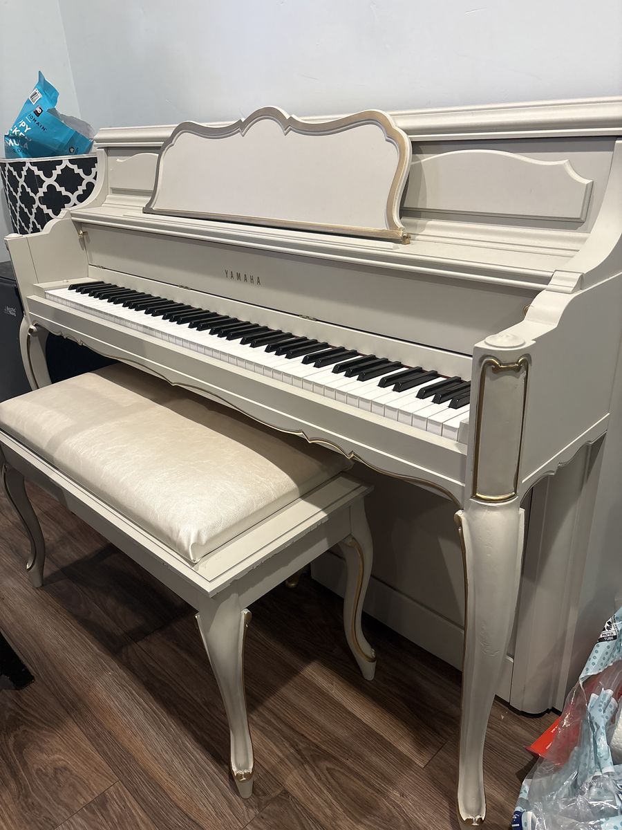 Custom Yamaha White Gold Studio Upright Piano