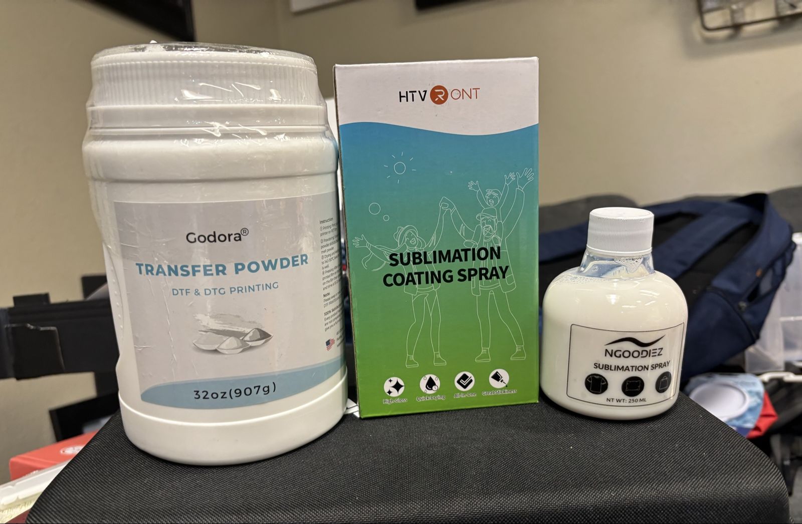Godora Transfer Powder 32oz, 300 ml HTVRONT Sublimation Coating Spray and NGOODIEZ Sublimation Coating Powder for DTF Crafting